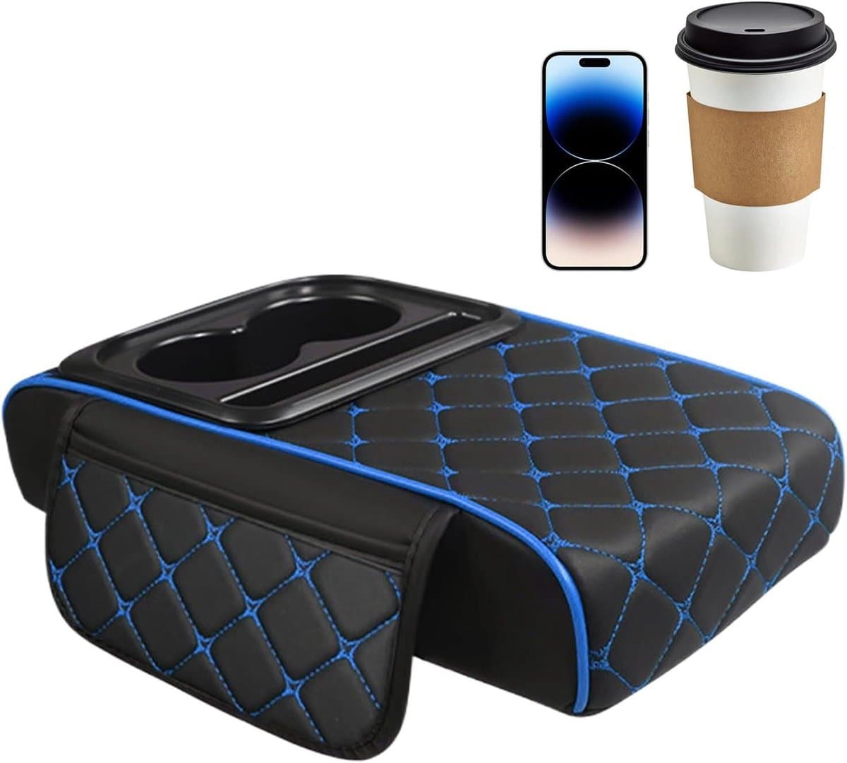 Auto Armsteunhoes - Middenconsole Verhoger - Comfortabel Rijden - Met Opbergvak - 35 cm Lengte - Zwart Blauw