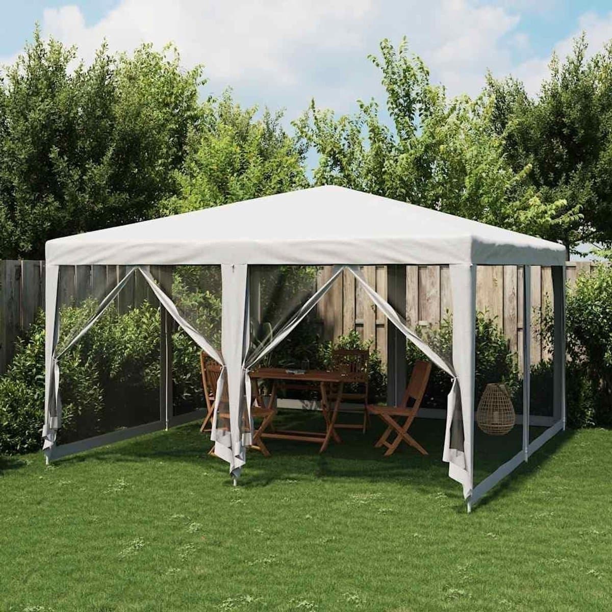 Partytent - Paviljoen - Feesten buiten - 8 mesh-zijdelen - 4 x 4 m - Wit