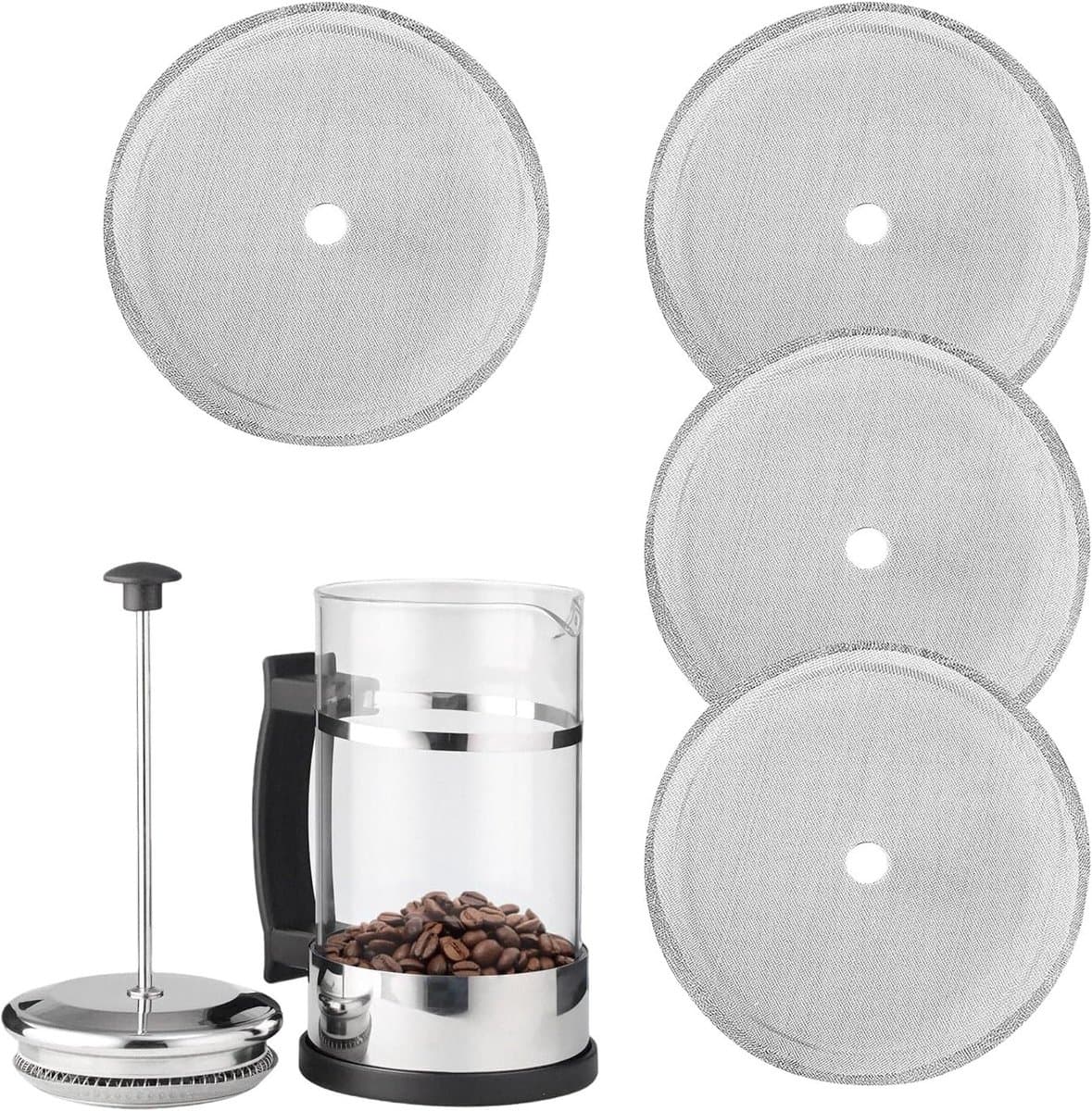 Herbruikbare RVS Koffiefilters voor French Press - 4 Stuks, Duurzame Filtermesh voor Perfecte Koffiezetten