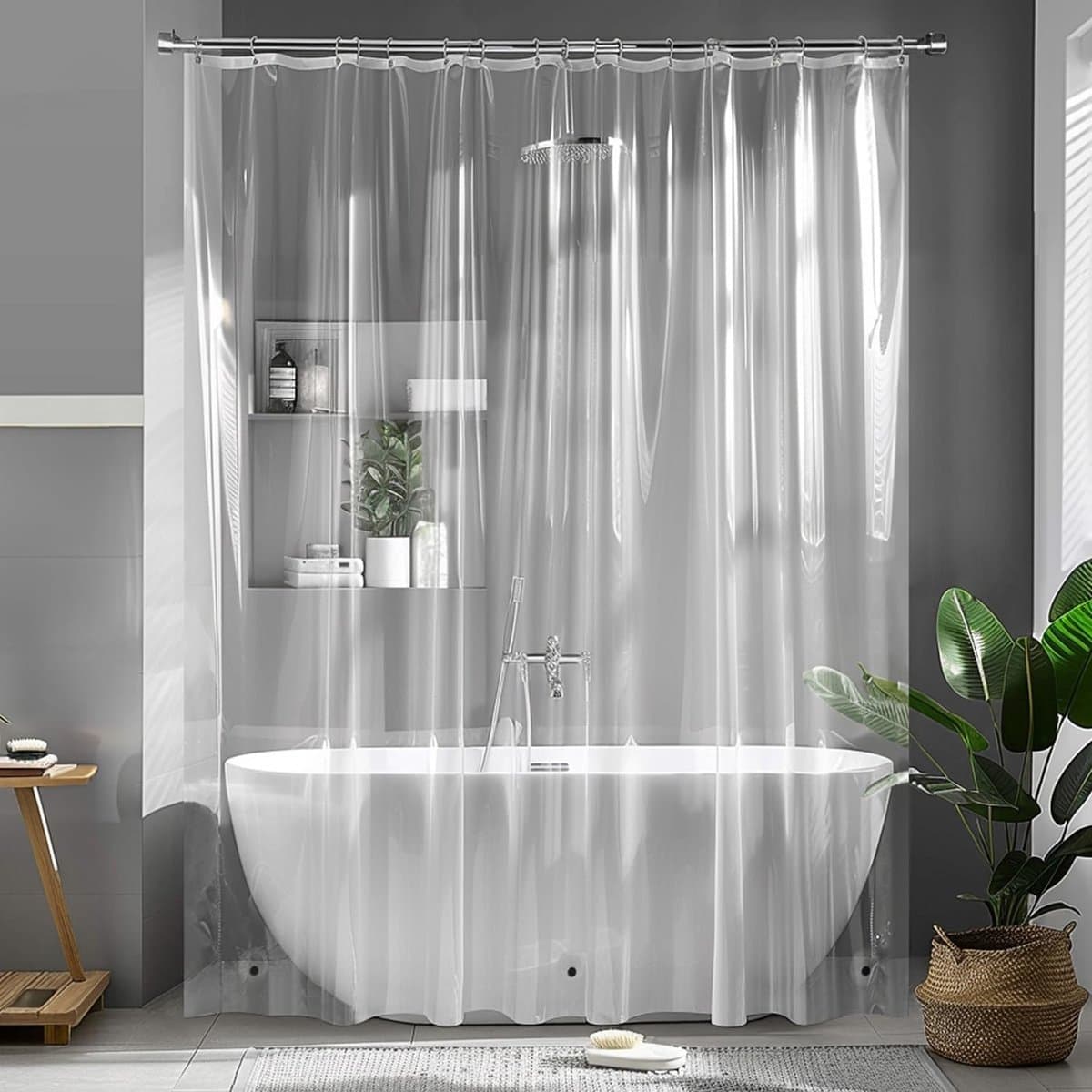 Transparant EVA Douchegordijn 80x180cm - Anti-schimmel & Waterdicht - Inclusief 8 Haken