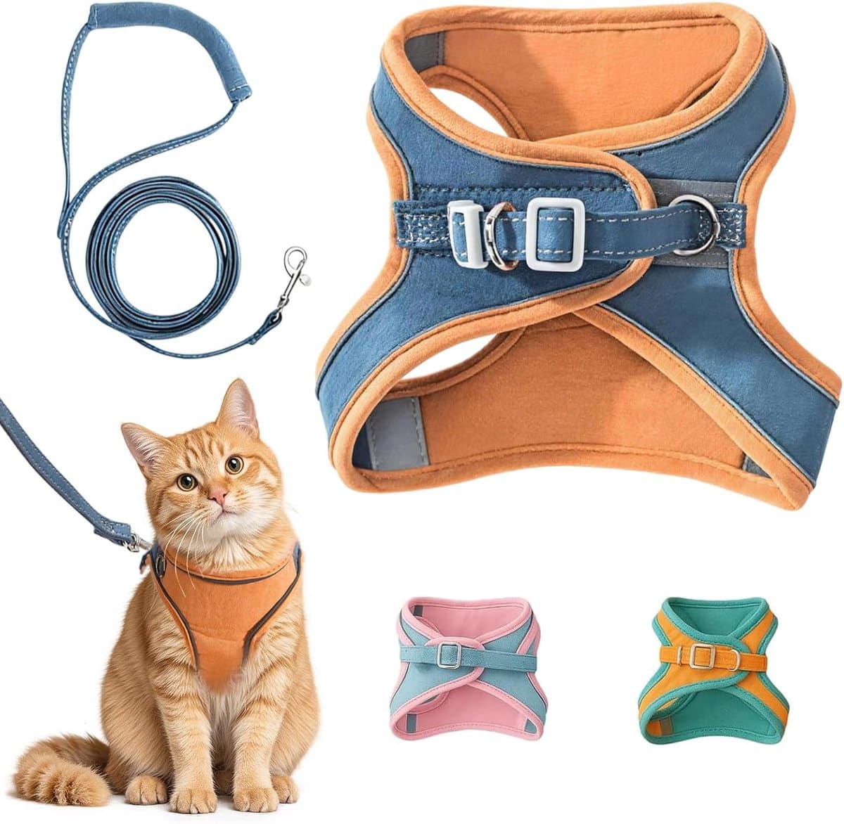Ulisem - Kattentuigje en -lijn - ontsnappingsbestendig kattentuigje - zachte, verstelbare, ademende en comfortabele kattenlijn - gemakkelijk te dragen - makkelijke wandellijn voor kleine en middelgrote katten en kittens - groen - L
