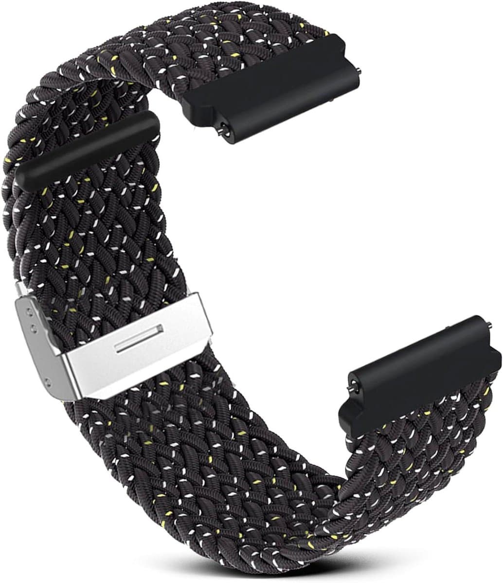 Nylon Armband - Geweven Band - Smartwatch Gebruik - Snelsluiting - 22 mm Aanzet - Sterzwart