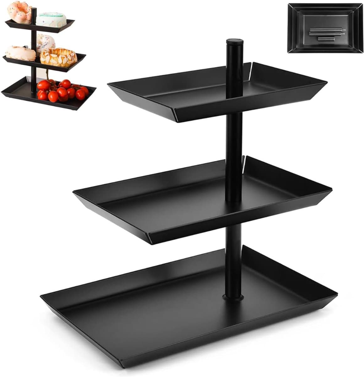 Florixa® Fruitschaal - Fruitmand - Etagere 3 Laags - Fruitschaal Etagere - Fruit Etagere - Zwart - 26cm x 16cm x 26cm