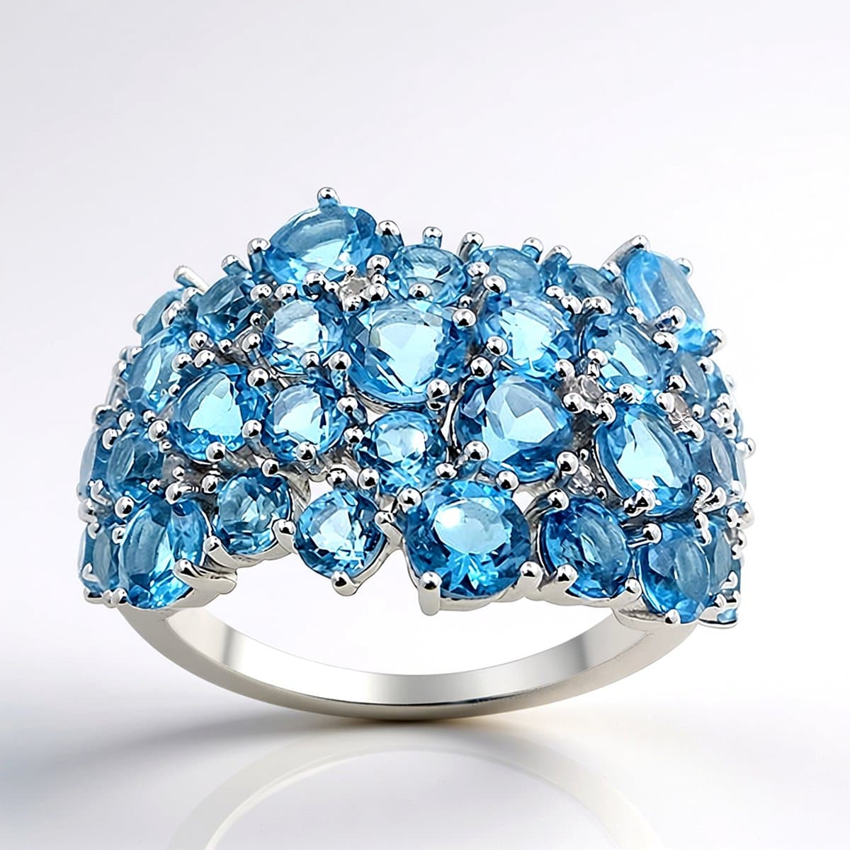 Cavill - Luxe Zilveren Ring - 925 Sterling Zilver Gerhodineerd - 6.336 Ct Blauwe Topaas Rondgeslepen - Elegante Prong Gezet Edelsteen Sieraden