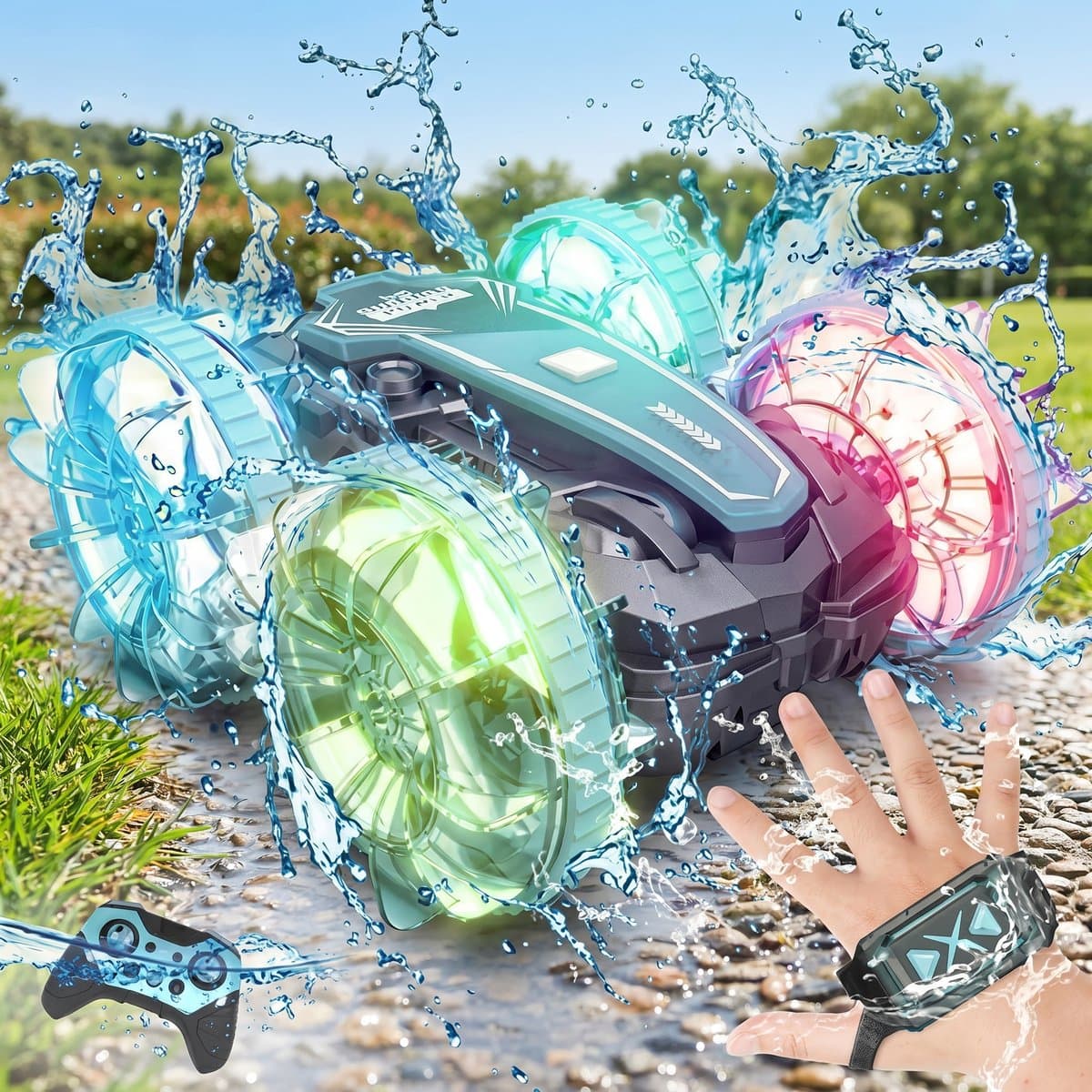 Bestuurbare Auto All-Terrain - RC Voertuigen - Waterdichte RC Amfibie Stuntauto - met Handgebaar Sensor - 360° Draaiend - 2.4GHz - LED Verlichting