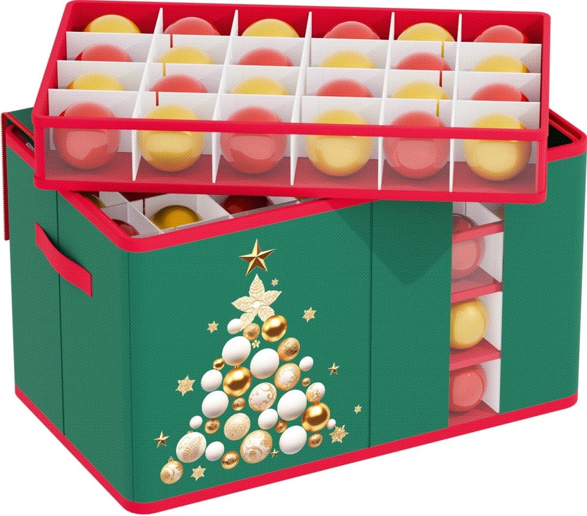 Opbergdoos Kerstversiering - Ornamenten Doos - Veilig Opbergen - Verstelbare Vakken - 96 Ornamenten - Groen