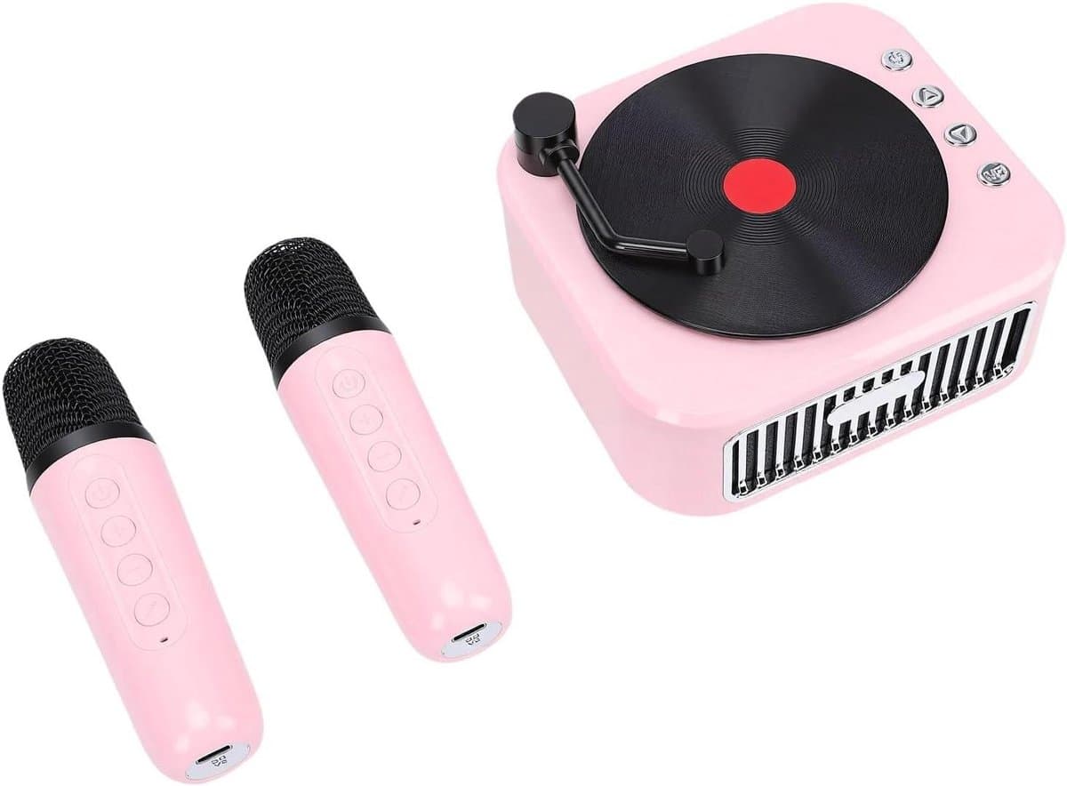 Mini Karaoke Machine - Draagbare Speaker - Feestjes Thuis - Met 2 Microfoons - 18 x 15 x 8 cm
