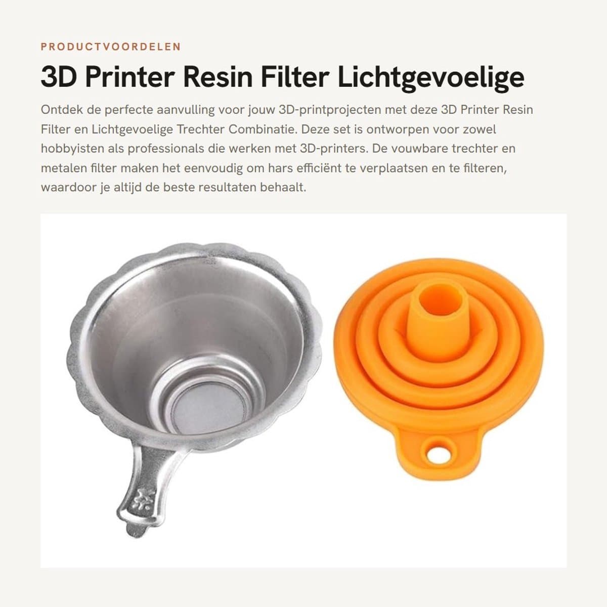 Dailygoods- 3D-printerharsfilter Lichtgevoelige Trechtercombinatie - Opvouwbaar - Siliconen Trechter - Metalen Filter - 71 g - Filtergrootte 10,1 x 2,9 x 4,5 cm - Filtertrechter