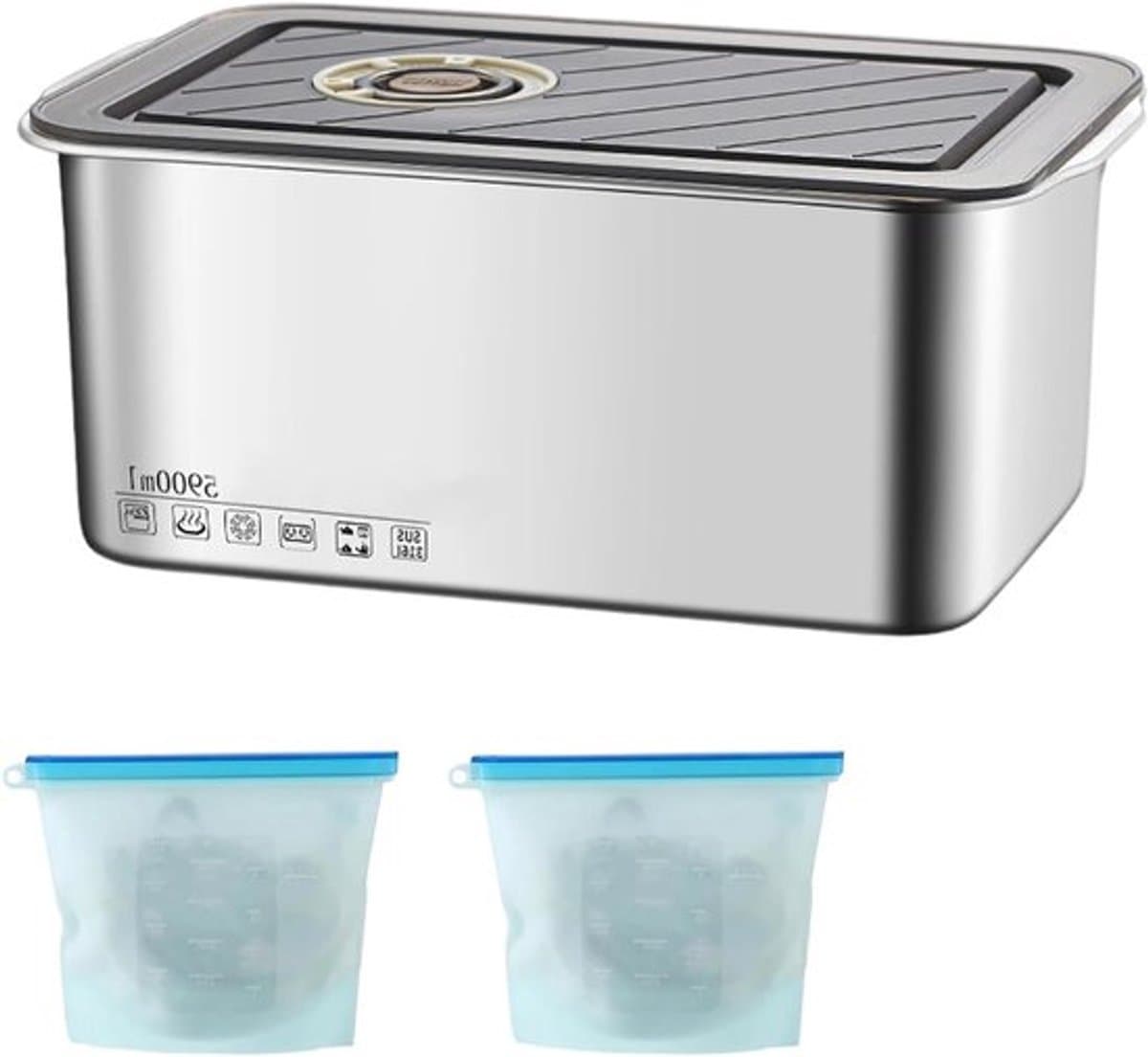 Vershouddozenset 5900 ml - Roestvrij stalen vriesdozen - Herbruikbare vrieszakken - Koelkast, magnetron, oven - Voedselopslagcontainers