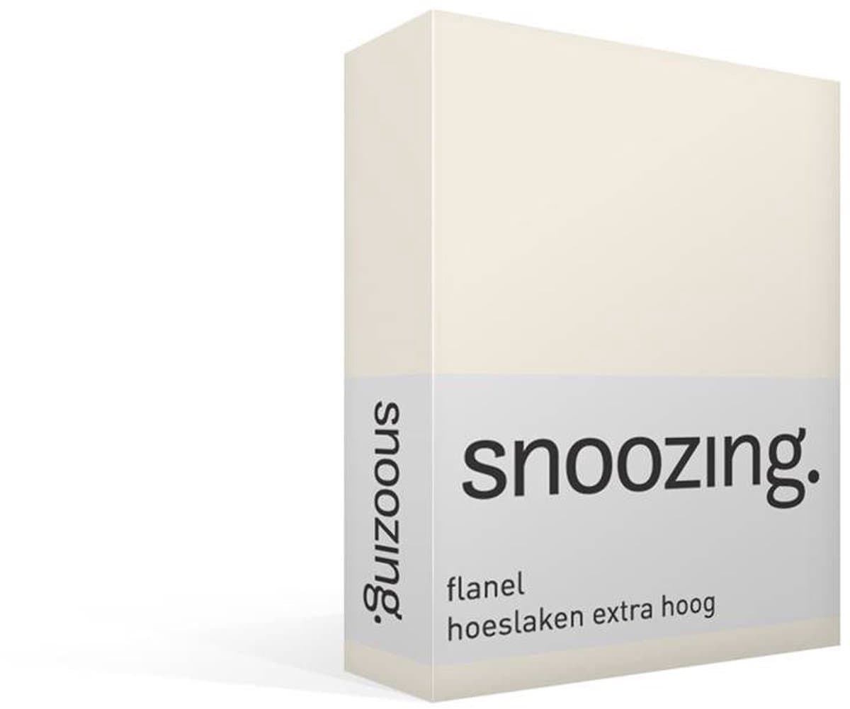 Snoozing - Flanel - Extra Hoog - Hoeslaken - Lits-jumeaux - 180x200 cm - Ivoor