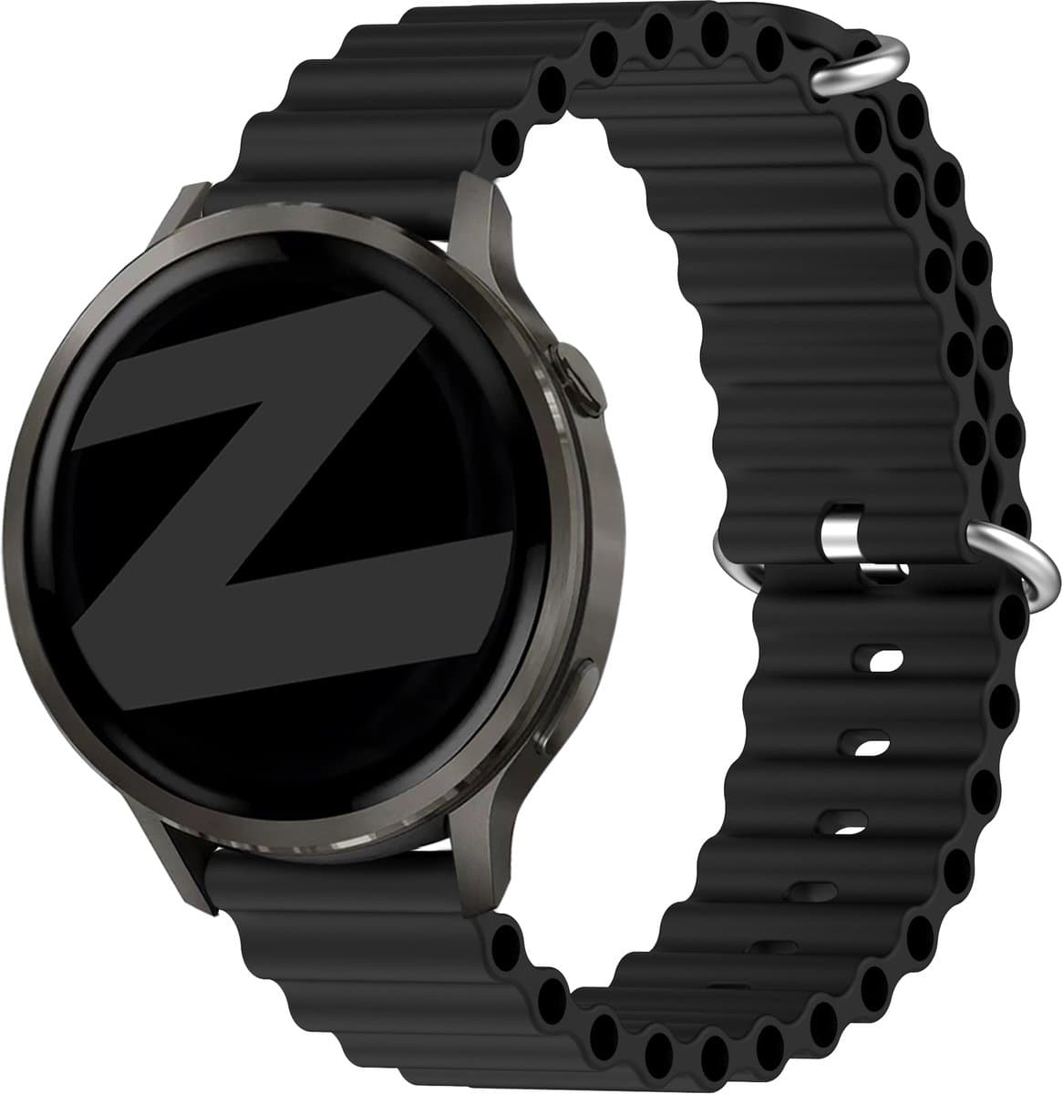 Bandz Ocean 'Classic' siliconen bandje geschikt voor Garmin Vivoactive 6 / 5 / 3 / Vivomove / 3 / HR / Style / Luxe / Sport / Trend / Forerunner 645 / 570 / 245 / 165 / 55 / Venu / SQ / SQ2 / 2 Plus / Approach S12 / S40 / S42 / S44 / S50 - Zwart