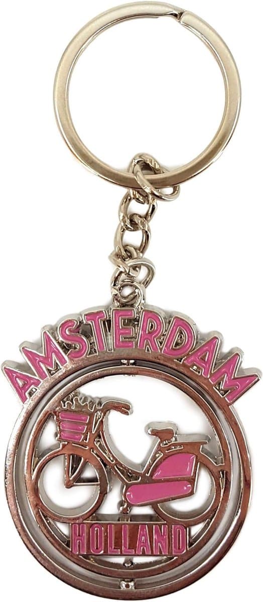 Matix Sleutelhanger Fiets Amsterdam 4 Cm Staal Roze/zilver