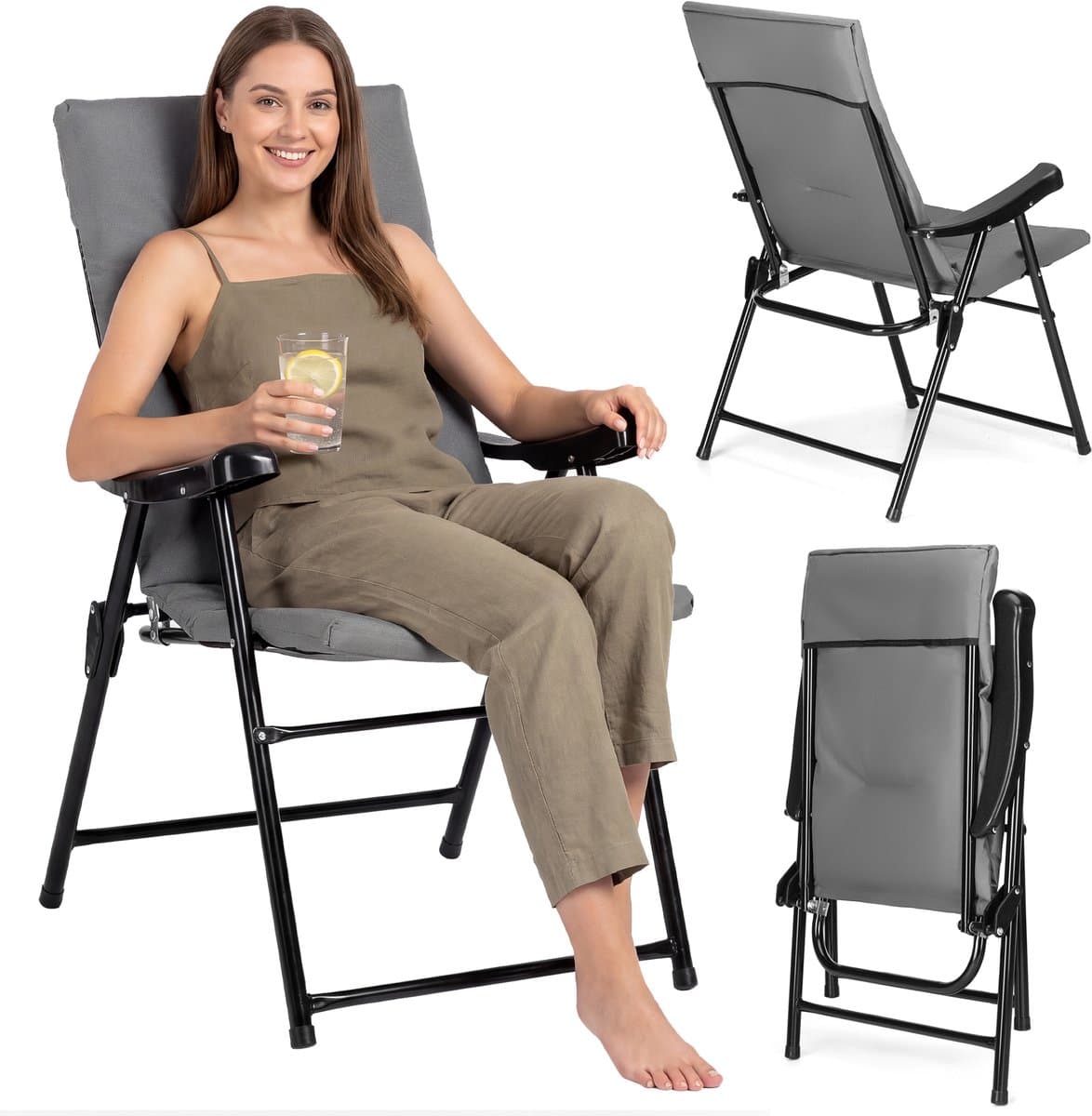 Outtec® Campingstoel Opvouwbaar - Klapstoel Buiten - Tuinstoelen - Strandstoel Opvouwbaar - met Kussen - tot 120 kg - voor Tuin, Balkon, Strand