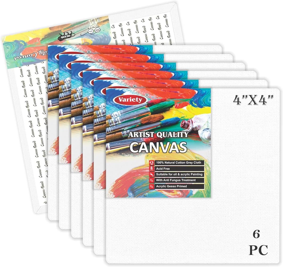 Canvas Paneel Set van 6 Stuks voor Acryl en Olieverf Schilderen 10x10 cm