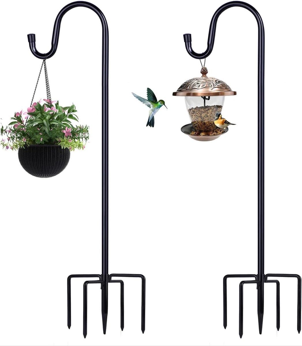 Set van 2 Herdershaken 180 cm - Stevige Vogelvoederpaal met 5-tands Grondanker voor Lantaarns en Planten