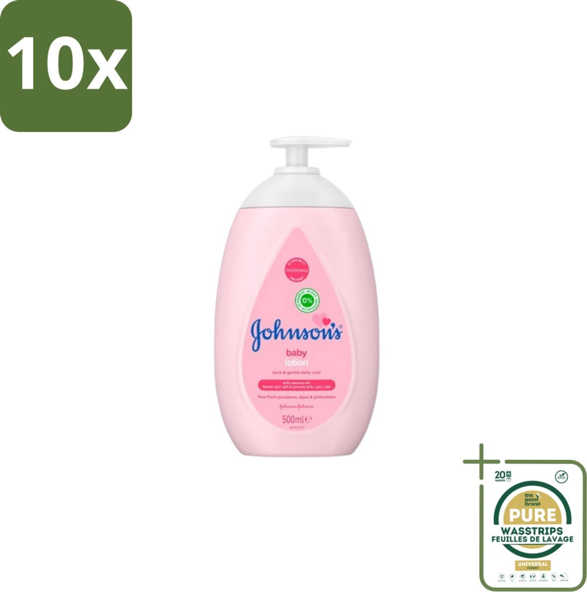 10 x Johnson’s Baby – Bodylotion – Zacht & Verzorgend – 500 ml - Grootverpakking - Baby Lotion - Baby Hydratatie - Kokosolie Baby - Gevoelige Huid - Babyhuid Verzorging