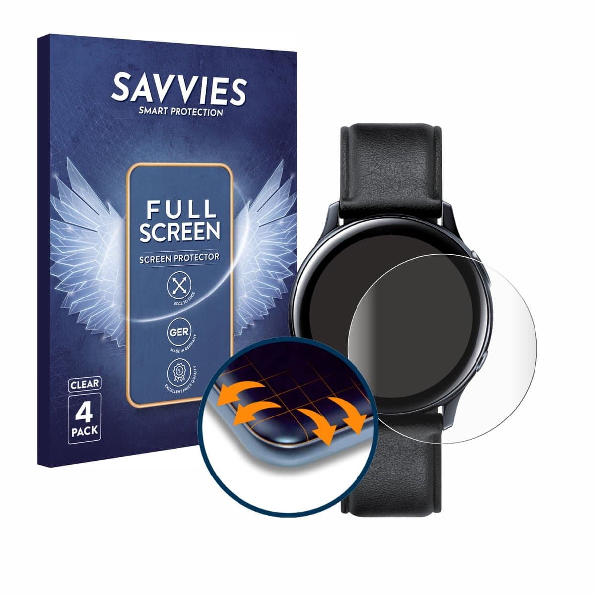 Savvies - Screenprotector voor Samsung Galaxy Watch Active 2 (40mm) - Folie Beschermfolie transparant volledig dekking 4 Stuks