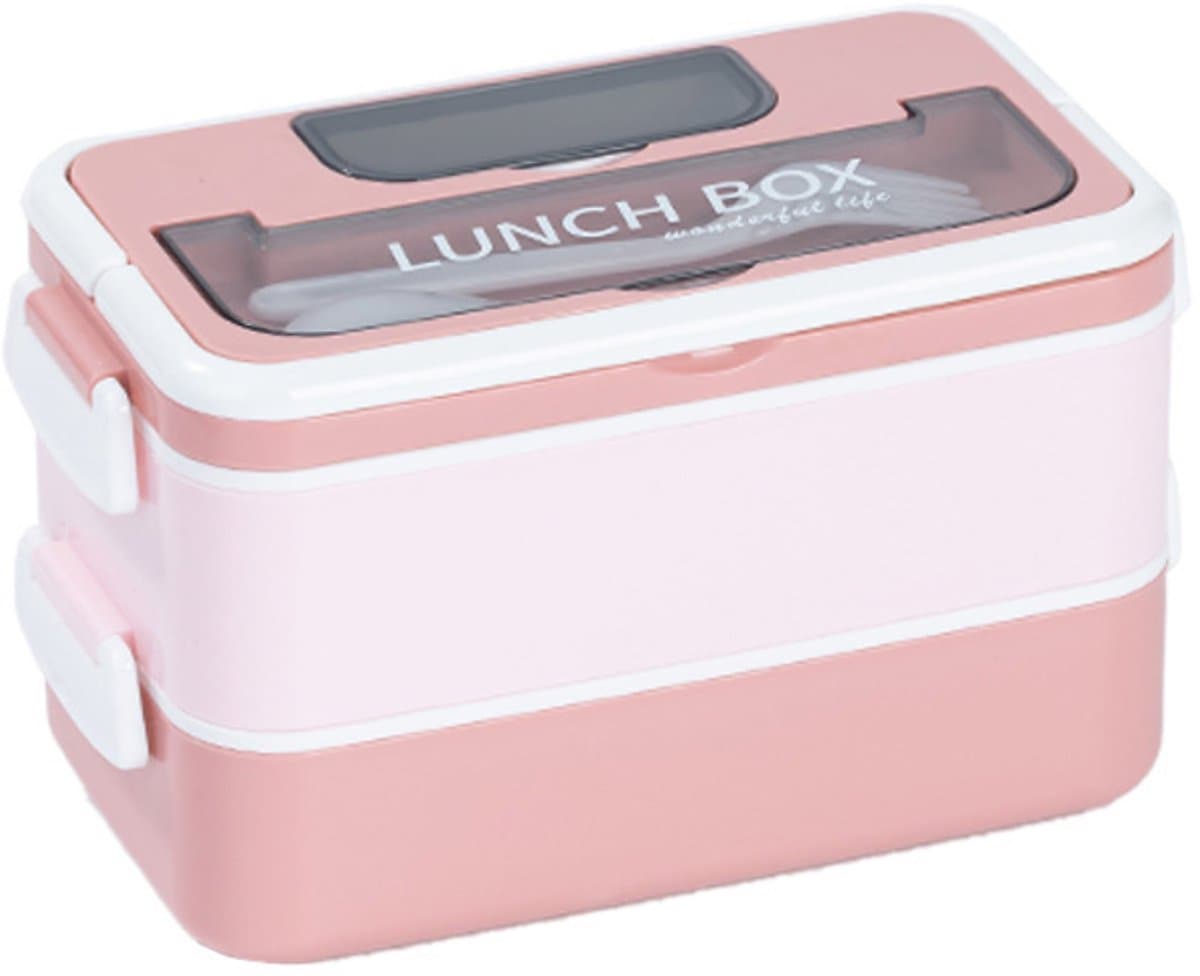Gigicial Lunchbox met tussenschotten - Bentobox - Stapelbaar en lekvrij ontwerp, geschikt voor kantoor en picknick - 2-laags verpakking - Roze