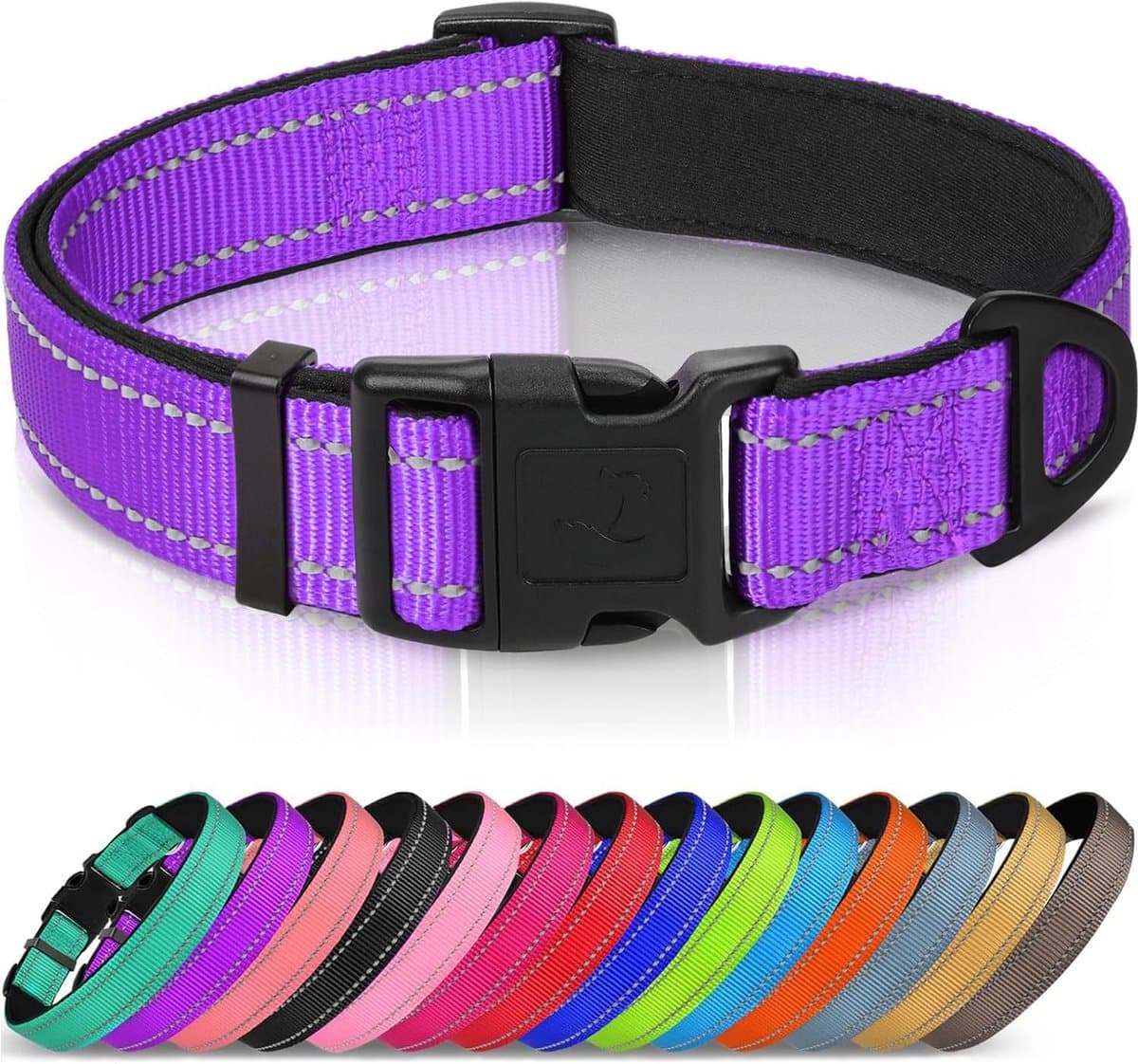 Sander Shop Hondenhalsband met Veiligheidsgesp, Reflecterende Verstelbare Halsbanden met Zachte Neopreen Vulling Huisdier, Veiligheidskraag voor Kleine Honden Huisdieren, M, Paars