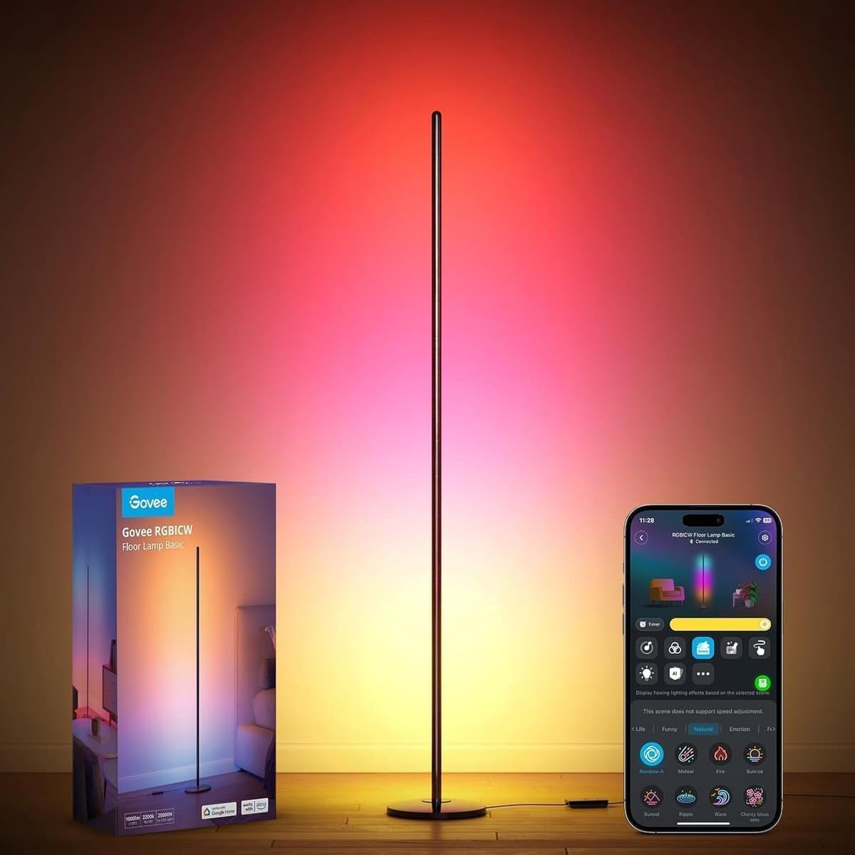 Smart LED Vloerlamp - RGBIC Staande Lamp - WiFi - Werkt met Alexa & Google Assistant - App-besturing - 16 Miljoen Kleuren - 58 Scènemodi - Muzieksynchronisatie - Voor Woonkamer, Slaapkamer & Gaming