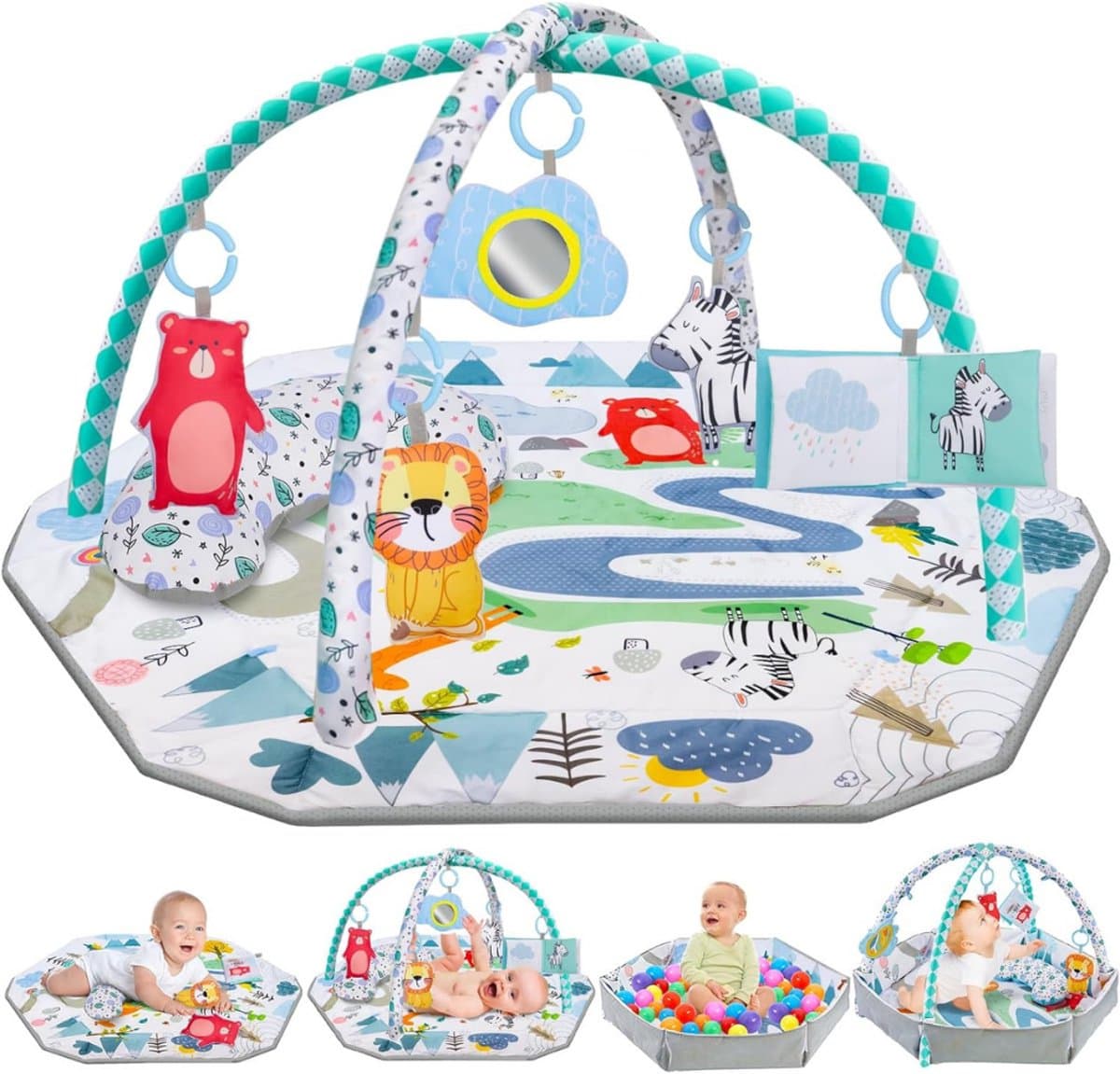 MIRA® Speelgoedkleed Baby met Boog - Babygym- Babykleed - met Rammelaars - Giraffe - Veelkleurig - ‎44cm x 34cm x 15cm