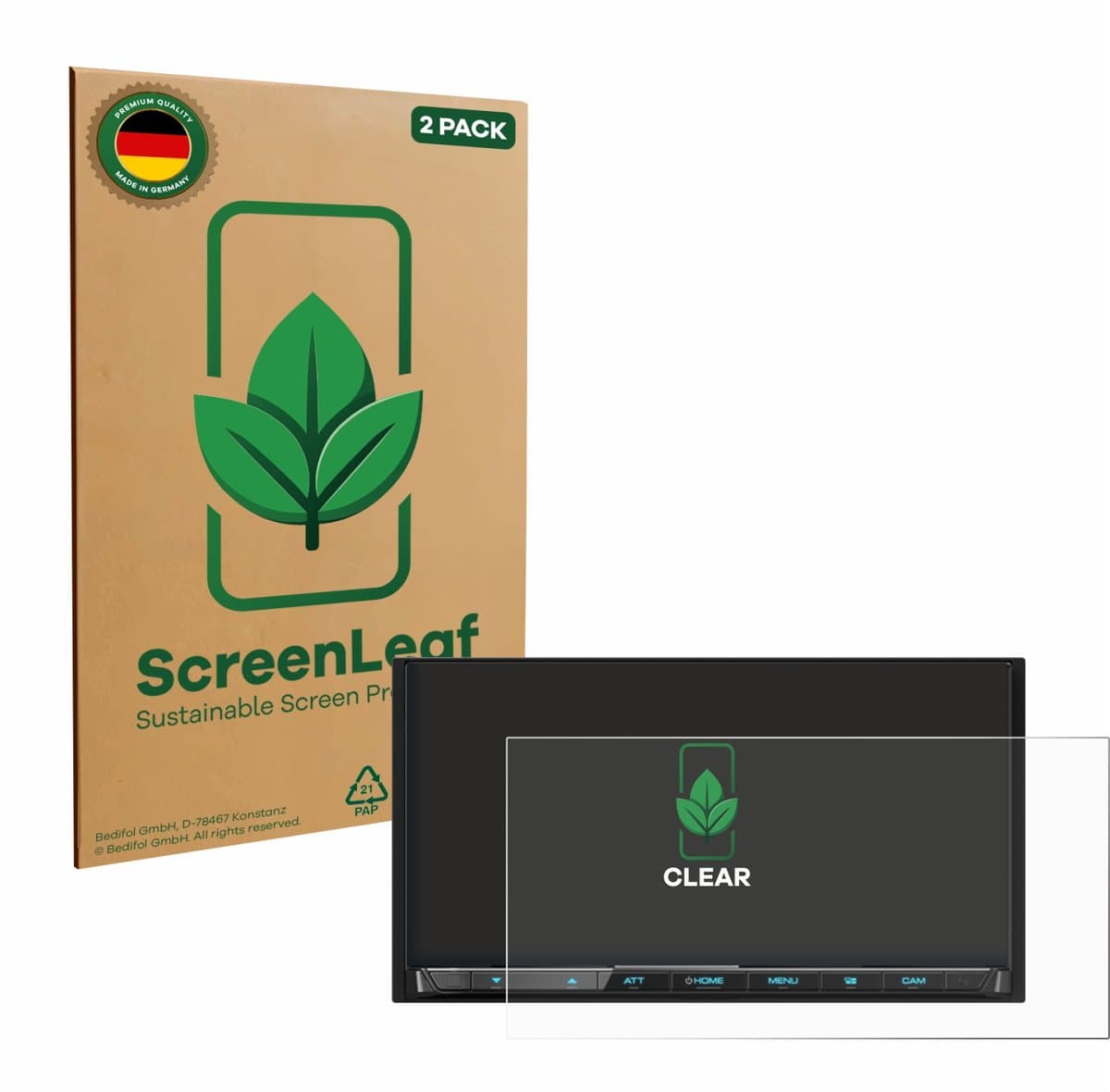 ScreenLeaf - Screenprotector voor Kenwood DMX8021DABS - Duurzame schermbescherming Folie Beschermfolie transparant 2 Stuks