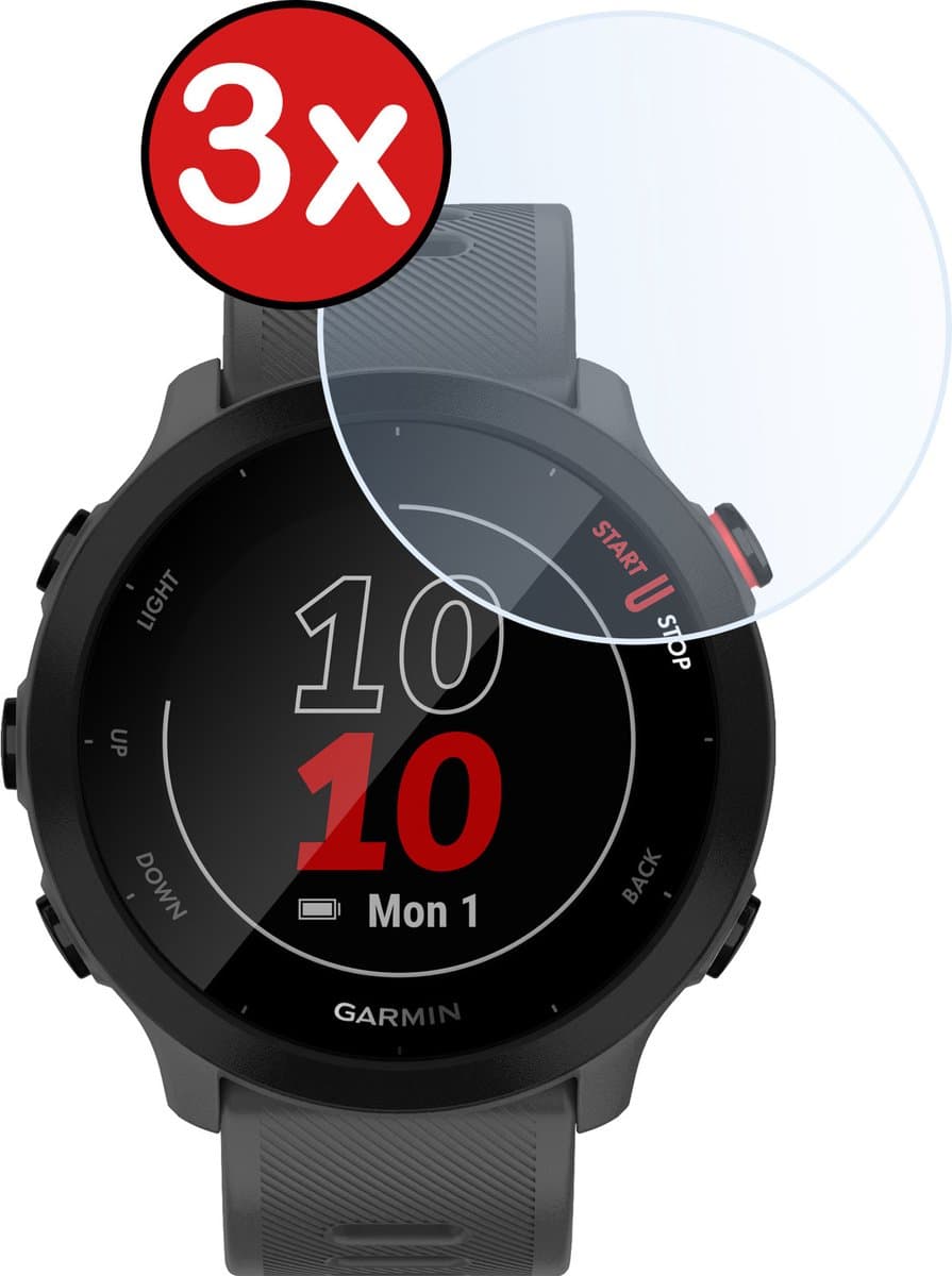Screenprotector - 3 Stuks - Geschikt voor Garmin Forerunner 55 - Sterk & Shockproof - Tempered Glass - Gehard Glas - Beschermglas Screen Cover - Bescherm Protector voor Smartwatch
