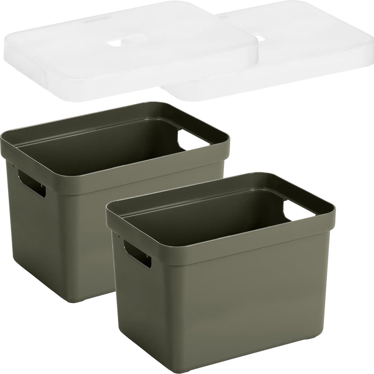 Sunware Opbergboxen met transparante deksel - 2x stuks - kastmanden - donkergroen - 18 liter - kunststof - 35 x 25 x 24 cm - Opbergers