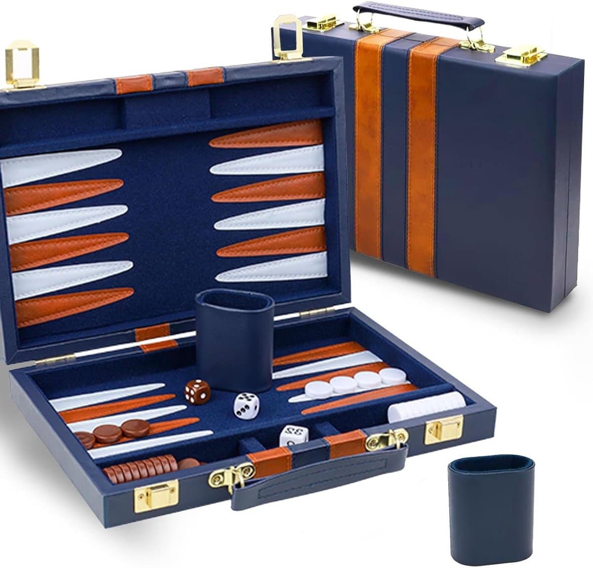 Backgammon Set - Bordspel Klassiek - Spel voor Twee - Opvouwbaar Ontwerp - 18 Inch - Marineblauw