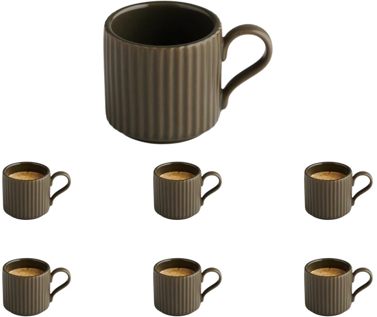 APS The Grid Espressokopjes - Luxe Kopjes - Porselein - Stapelbaar - Bruin - 80 ml (6 stuks)