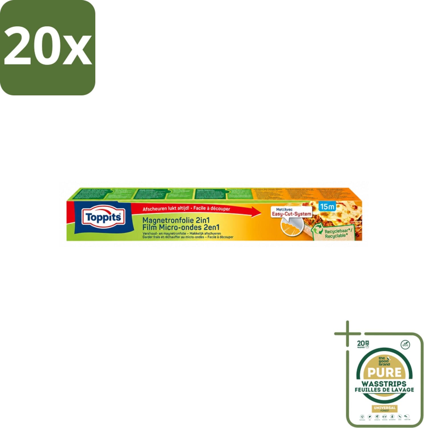 20 x Toppits – Magnetronfolie 2-in-1 – 15 m - Wasstrips - Magnetronfolie - Bewaren - Opwarmen - Magnetron - Stoomafgifte