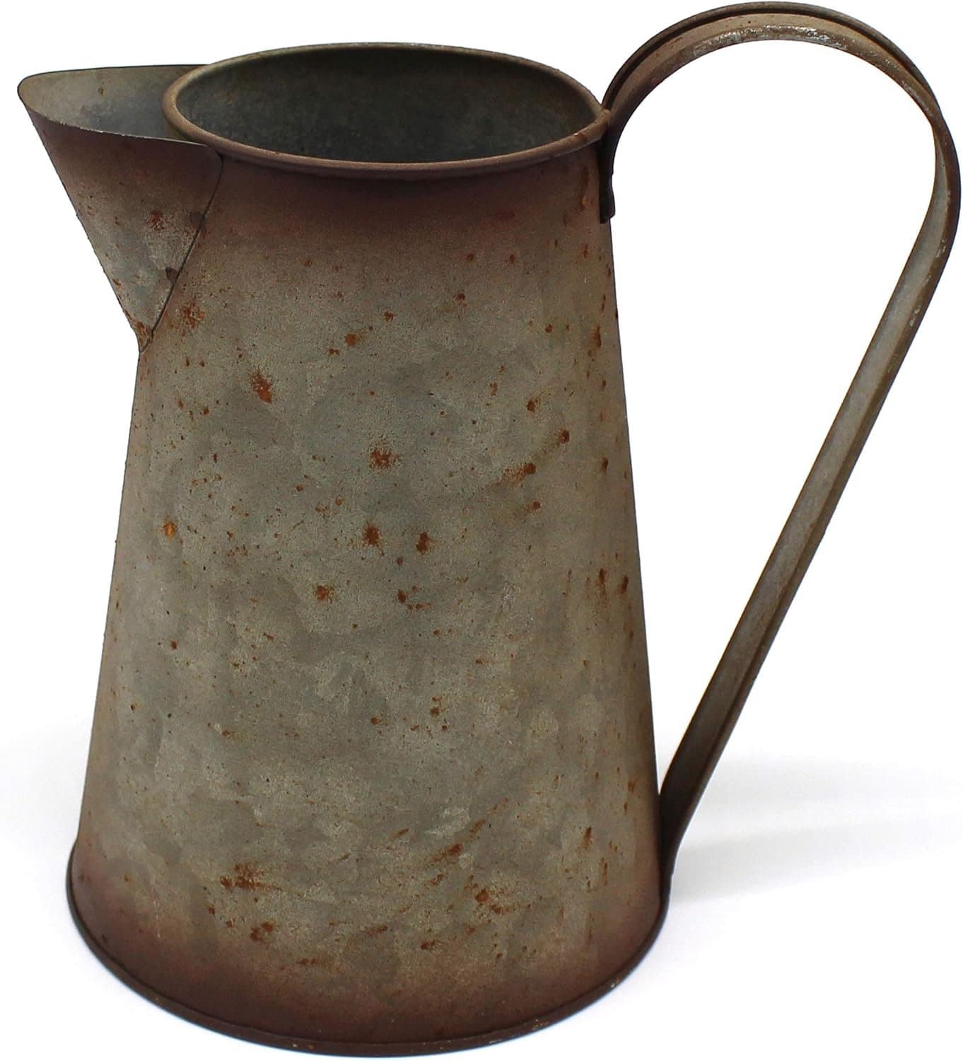 CVHOMEDECO. 7 Inch Gegalvaniseerde Metalen Melkkruik, Oude Rustieke Primitieve Gieter Kruik Vaas voor Huis en Tuin Decor.