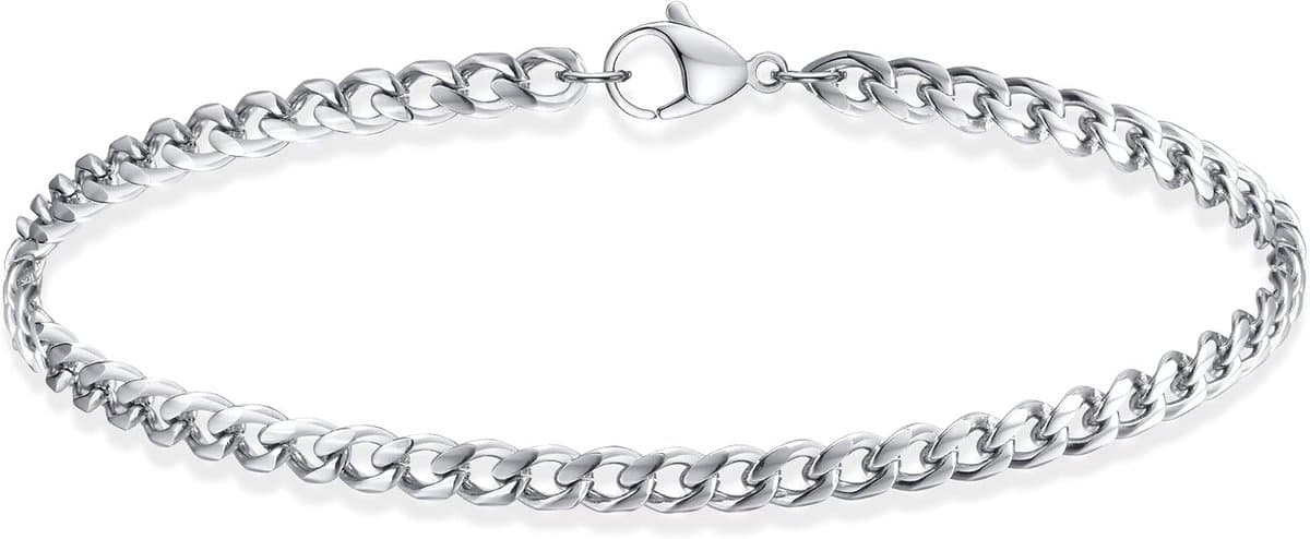 Armketting voor heren, roestvrij staal, dunne armband, herenarmband, dunne kettingarmband, Cubaanse schakelarmband, figaro-touwarmband, geschenken voor mannen (BR-755S-18-3)