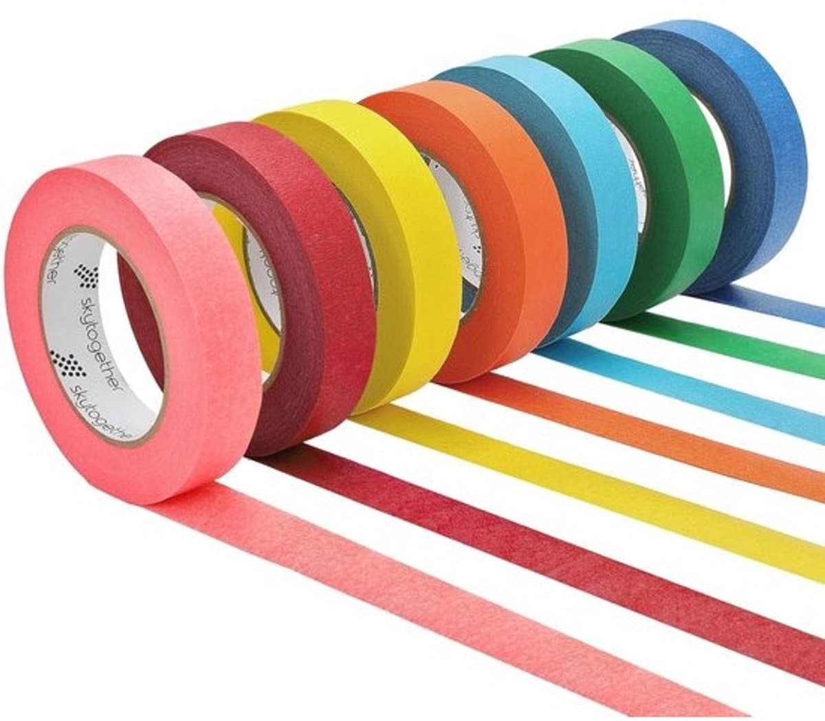 7 Rollen Gekleurde Maskeringstape - Decoratieve Tape Set voor Kunst & Ambachten - Regenboog Kleuren - 1 Inch Breed, 60 Yards Lang