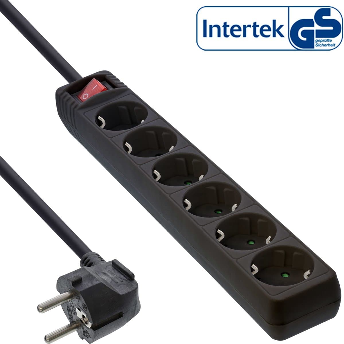 Stekkerdoos met 6 contacten en schakelaar / zwart - 3 meter