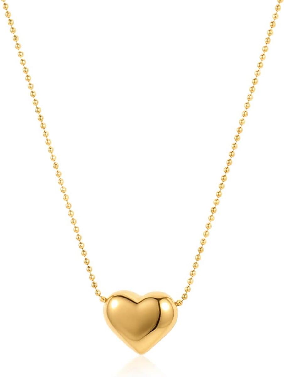 Dainty Gouden Hart Kettinkje met Fijne Kralenketting - 18K Vergold RVS, Niet-Verkleurende Minimalistische Liefde Hanger