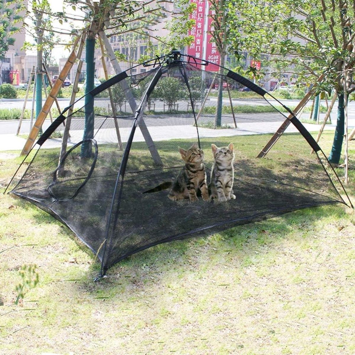 Stunq® Tenten voor katten - Groot draagbaar voor buiten - Omheining huis huisdier warm nylon voor patio zwart Kattentent