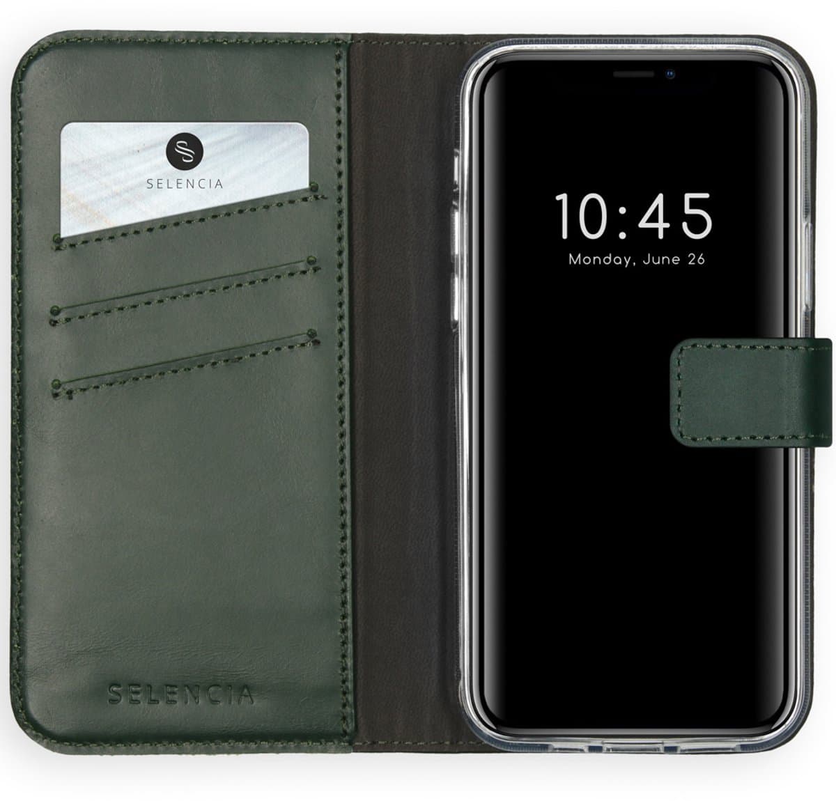 Selencia Hoesje - Geschikt voor Apple iPhone 12 Pro / 12 - Echt Lederen Bookcase - Groen