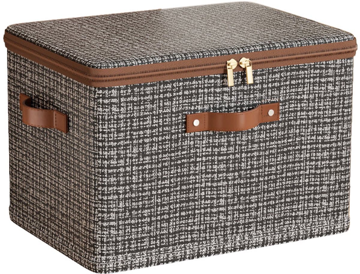 Opbergdoos/organizer met deksel, opvouwbare kledingkastopbergdoos, stoffen opbergdoos met handvatten, decoratieve opbergdoos met deksel, voor het ordenen van kleding en dekens, donkergrijs, groot formaat (40 x 30 x 21 cm)