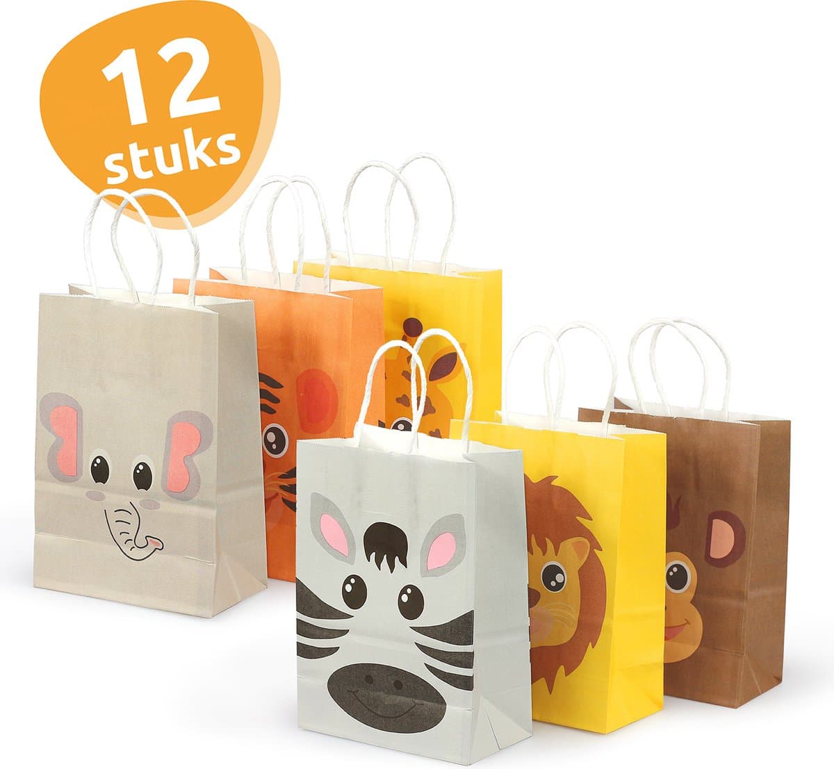 Isa's Friends® Uitdeelzakjes met Handvat - Dieren - 12 stuks - Stevig Papier - Traktatie zakjes