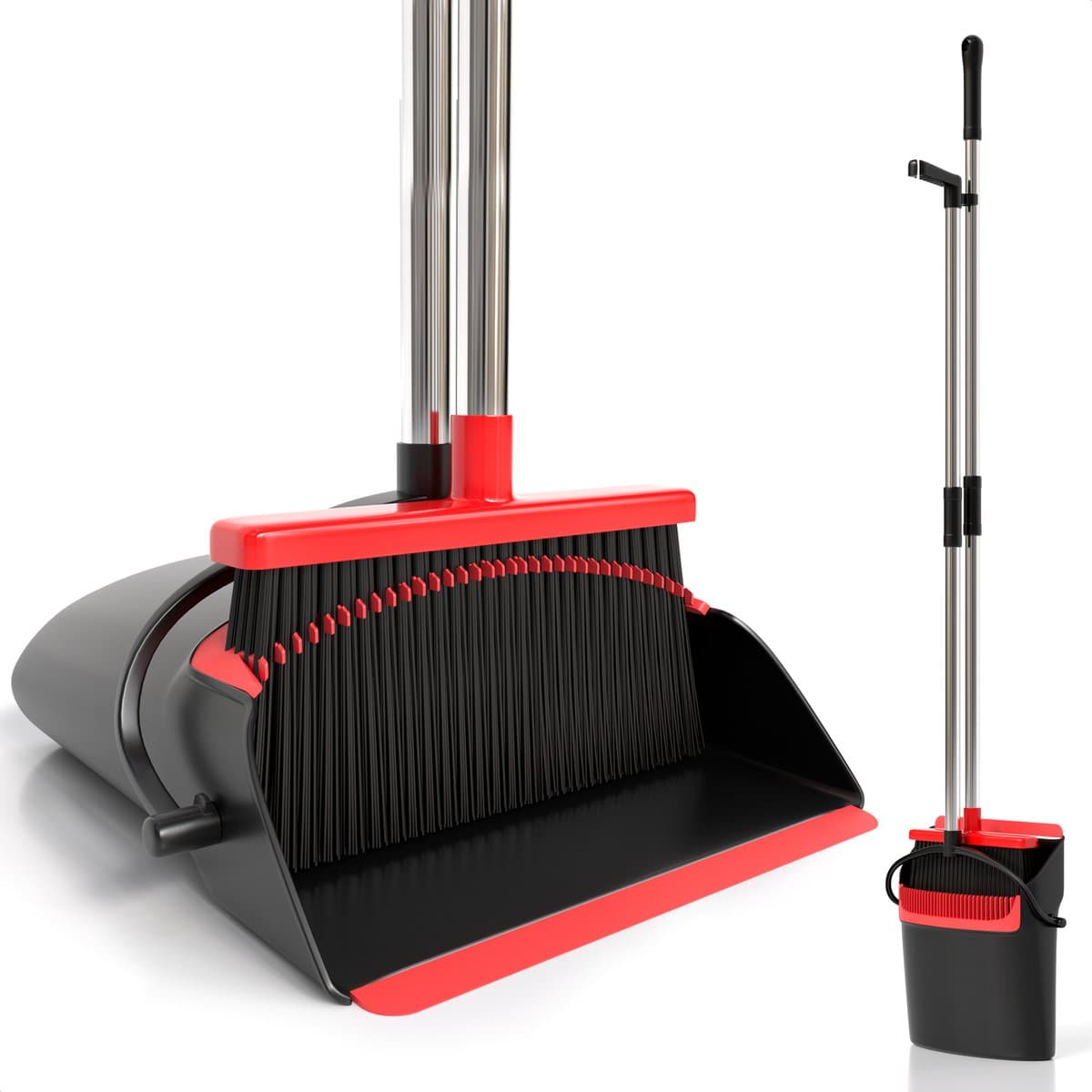 Strex Stoffer en Blik met Lange Steel - Verstelbaar 87-127cm - Vuilblik & Veger - Handveger en Blik Metaal - Zwart - Stofblik voor Binnen