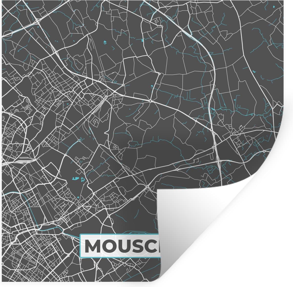 Muurstickers - Sticker Folie - Plattegrond – Mouscron – Blauw – Stadskaart - Kaart - België - 100x100 cm - Plakfolie - Muurstickers Kinderkamer - Zelfklevend Behang XXL - Zelfklevend behangpapier - Stickerfolie