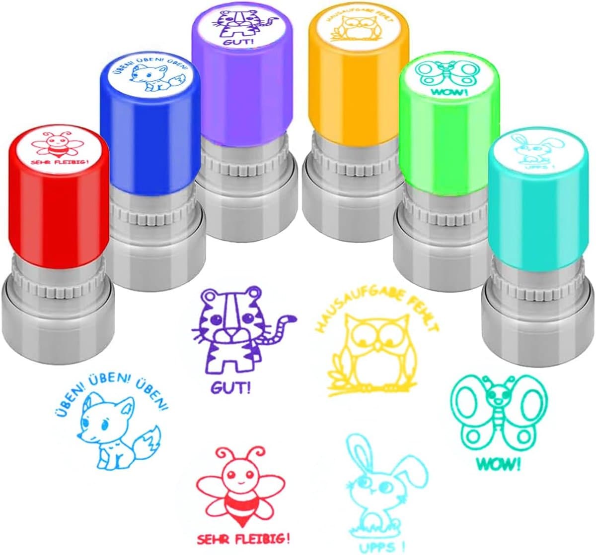 Stempelset, 6 stuks stempels voor kinderen, beloningsstempel, leraren, scholieren, huiswerk, stamper, voor kinderen, onderwijs, leraren, herzieningsontwerp 1