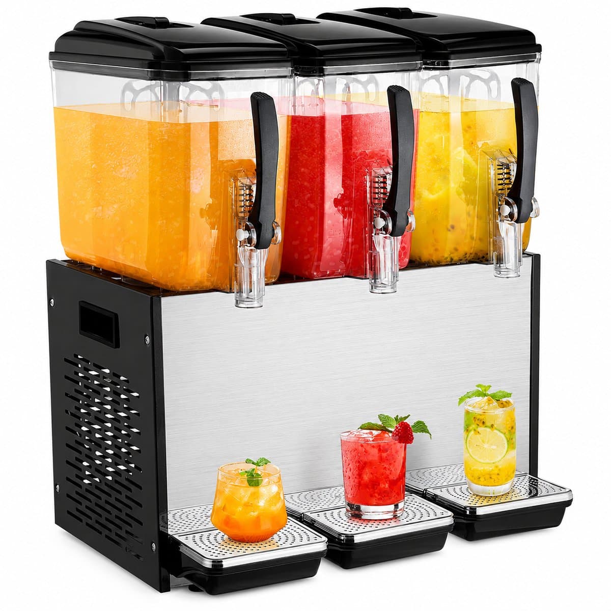DPLUNIQ Drankdispenser - Limonadetap - Dispenser - 3 Tanks - 370W - RVS - 3x10L - Koeling - Antislip - 43x41x68cm - Zwart