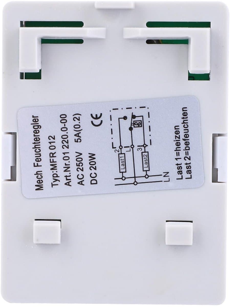 Dailygoods- Vochtigheidscontroller Mechanisch - Vochtigheidsregelaar - Hygrostat - Installatie 35 mm DIN-rail - Kunststof Behuizing - 4% Relatieve Vochtigheid