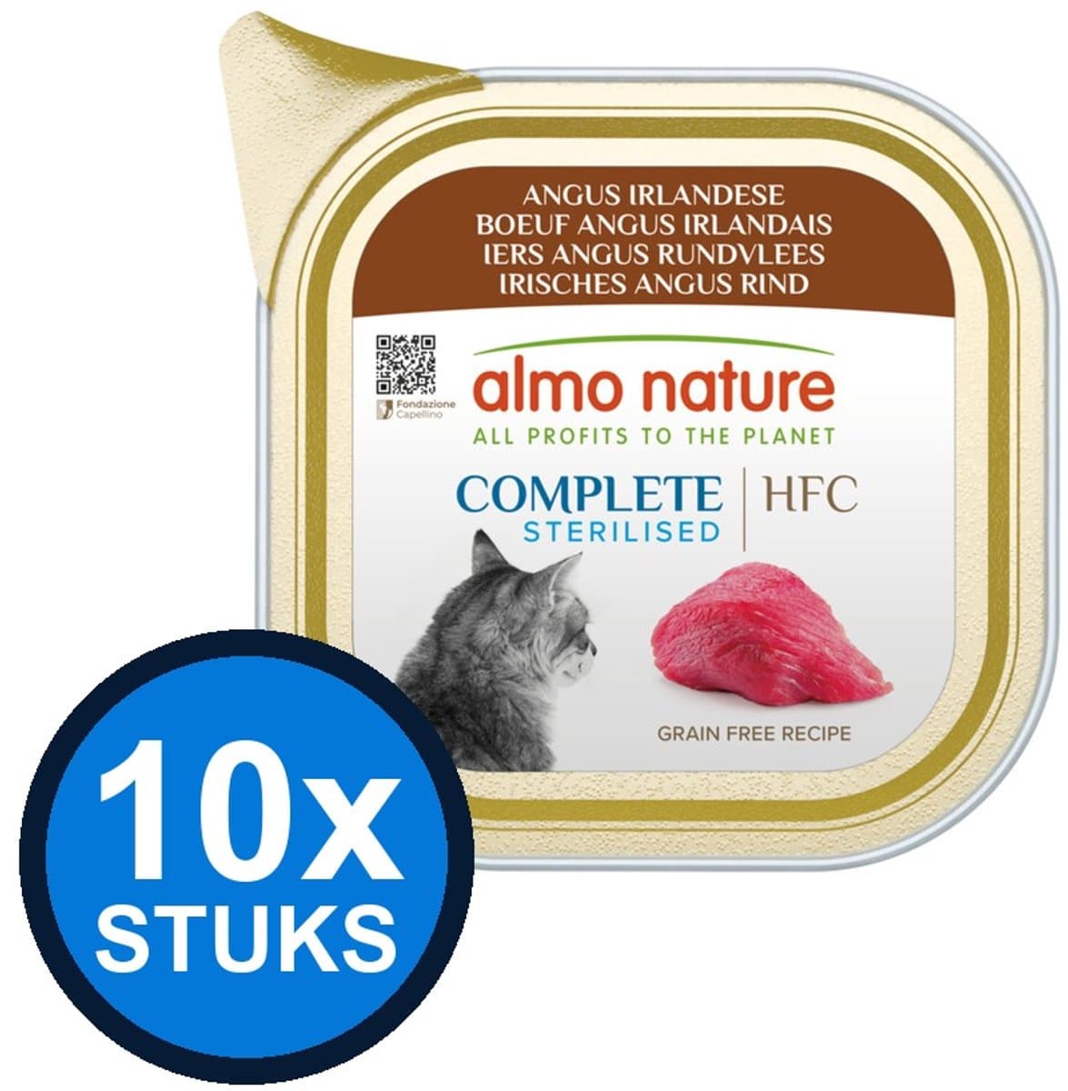 10x Almo Nature HFC cat alu complete sterilised angus rund 85gr