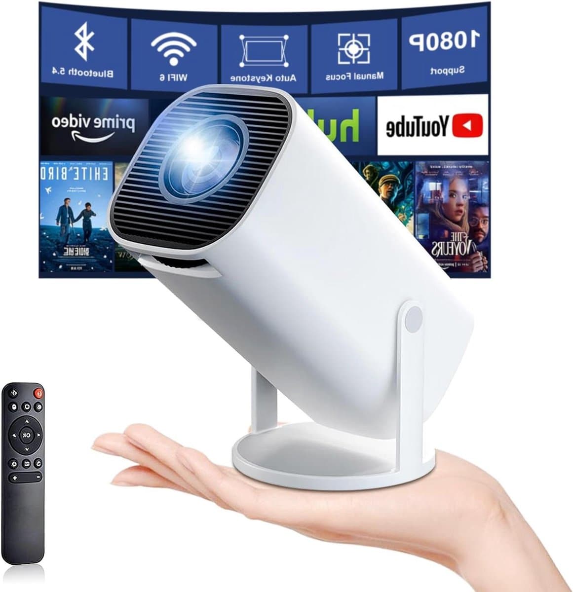 Mini Projector - Draagbare Beamer - Home Cinema Ervaring - Met WiFi 6 en Bluetooth - 1080P Full HD - Wit