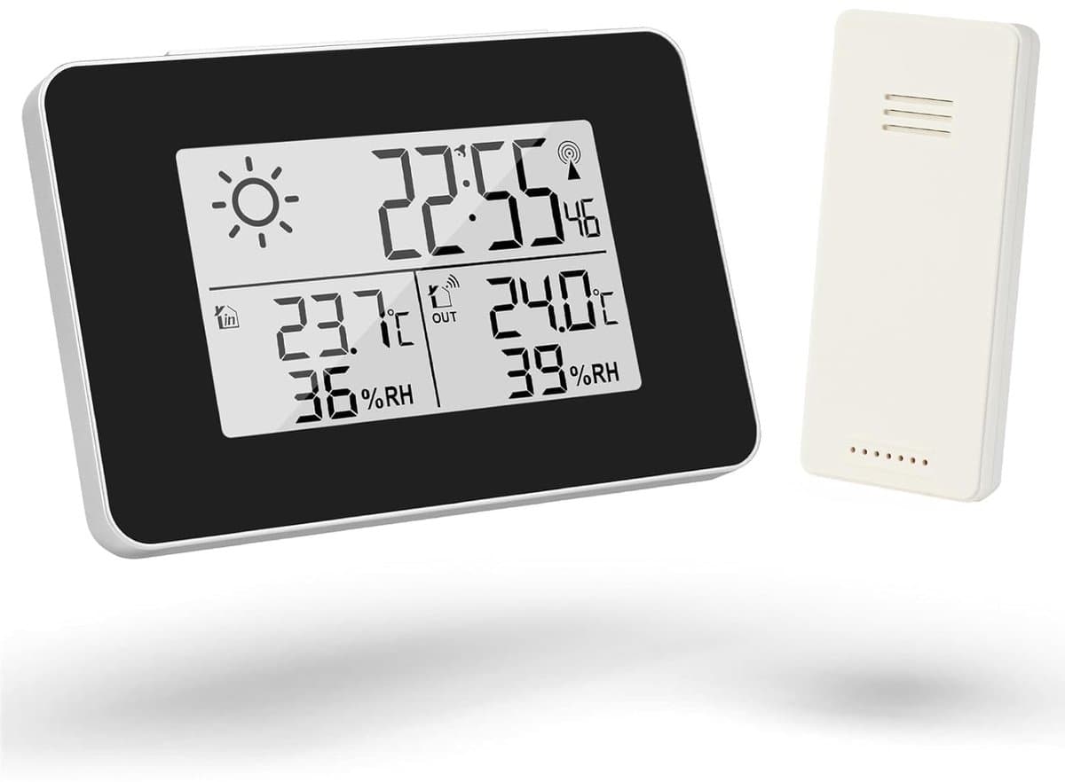 Draadloze Weerstation - Weer Monitor - Binnen Buiten Meten - 8 Uur Weersvoorspelling - 60 Meter Bereik - Grijs