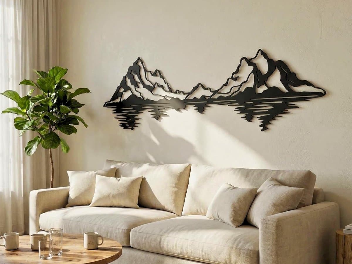 VAILLA houten bergen wanddecoratie zwart goud 140x40 cm, 3D muurdecoratie voor woonkamer en slaapkamer