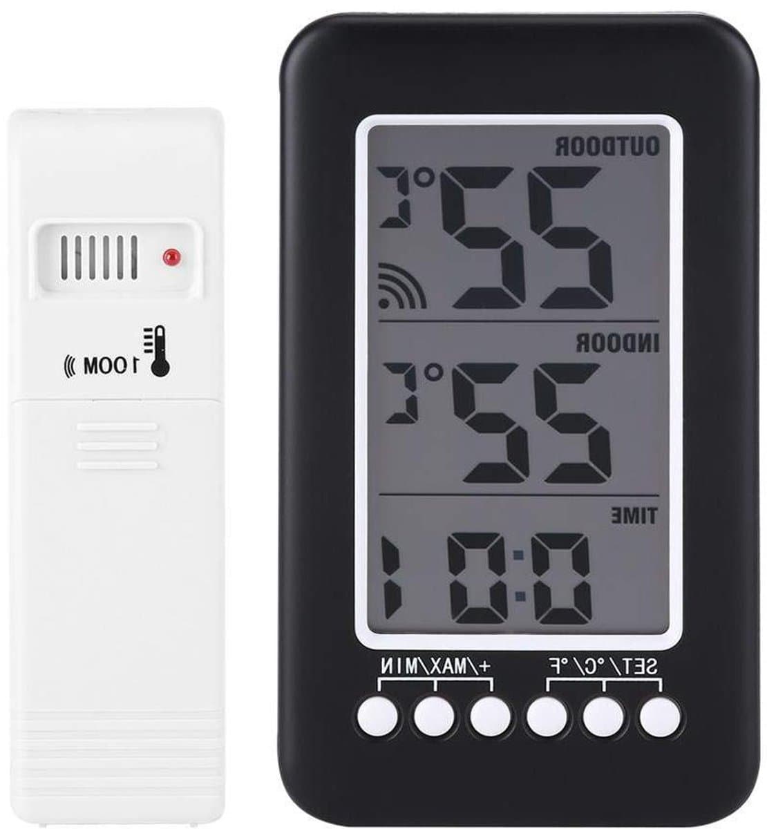 Binnen Buiten Thermometer - Draadloze Weerstation - Temperatuur Monitoren - Dubbele Weergave - 16 x 145 x 35 cm - Zwart